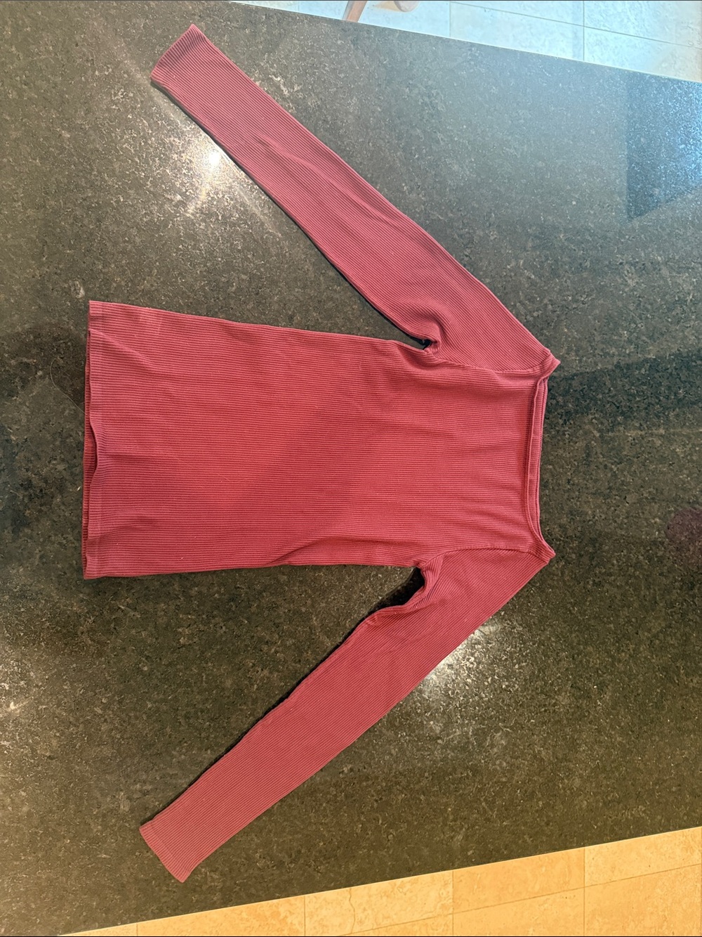 Free People Long Sleeve Ribbed Tee in Rose Mauve/ Maroon